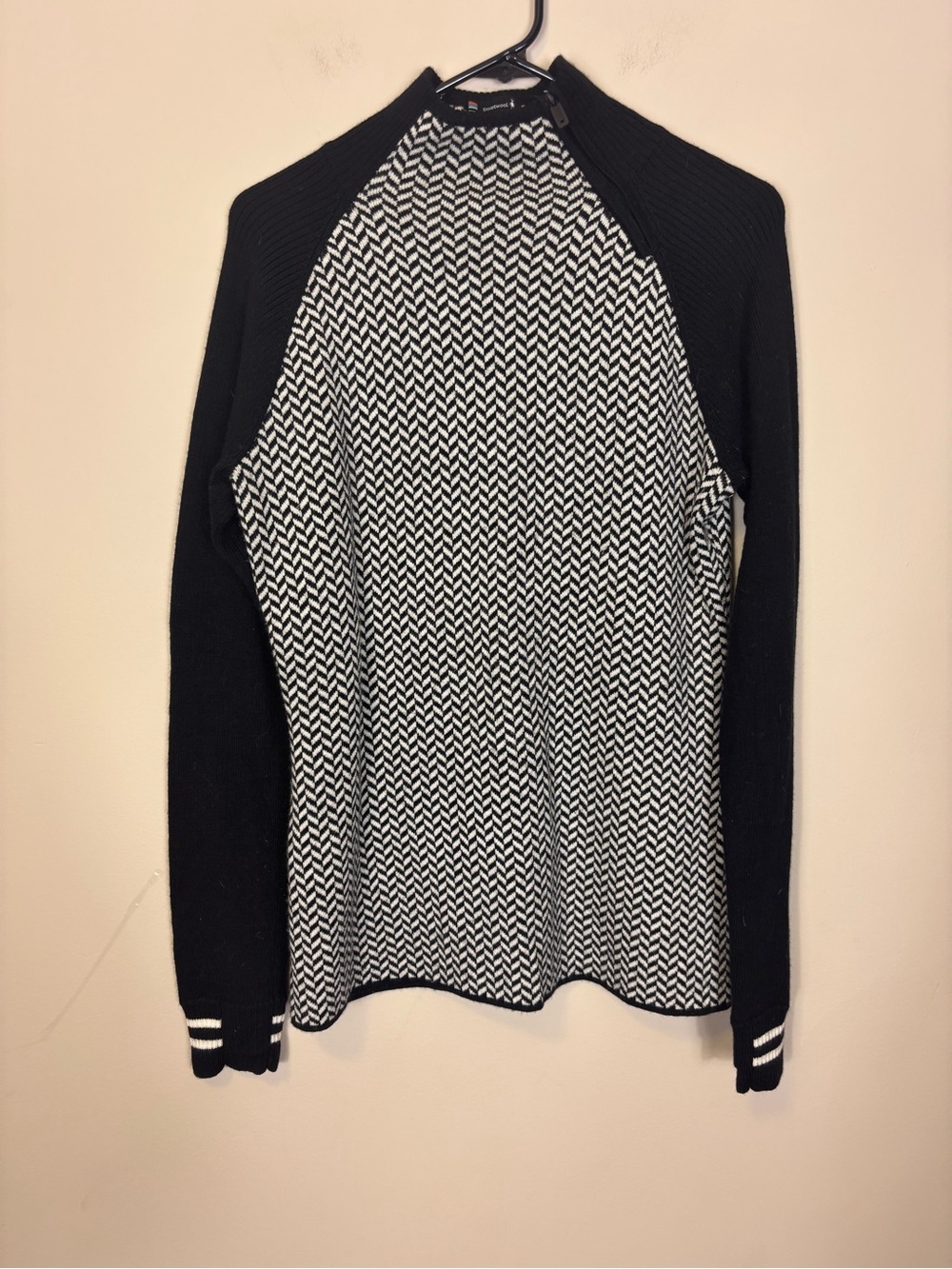 Smartwool Black and White Patterned Wool Mock Neck Pullover Sweater XL